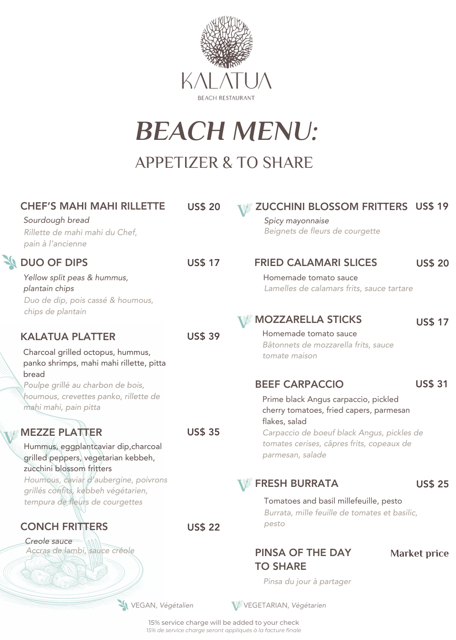 Beach menu page 1