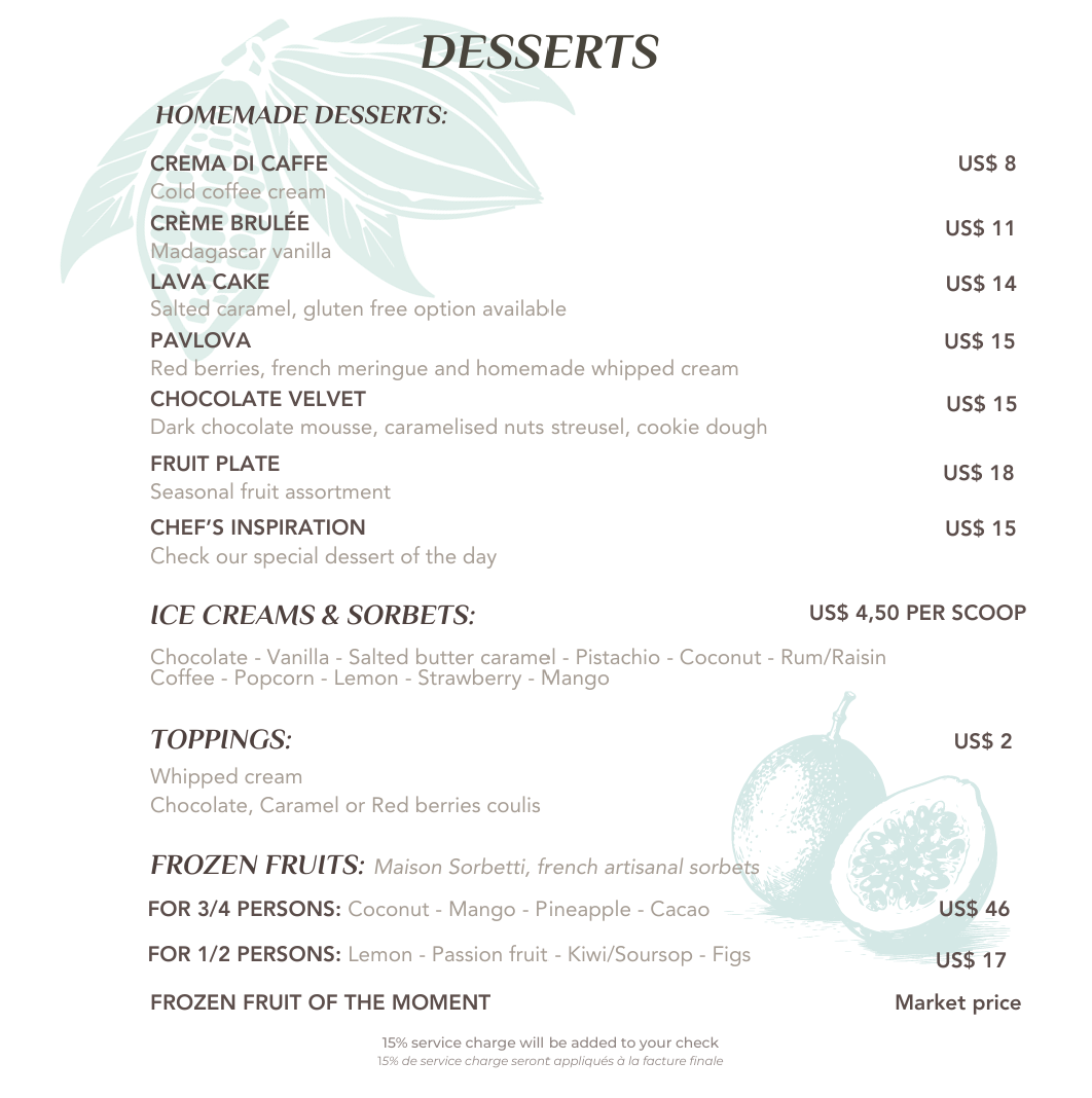 Desserts menu page 1
